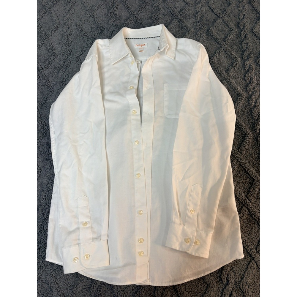 🧷 CAT & JACK BOYS' LONG SLEEVE BUTTON-DOWN SHIRT, WHITE, SIZE 12-14